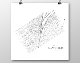 Lansdale, Pennsylvania | Vintage Karte | Ihre Heimatstadt | Montgomery Co Pennsylvania | Benutzerdefinierte Geschenk | Fine Art Papier drucken | Karte der Giclee Print