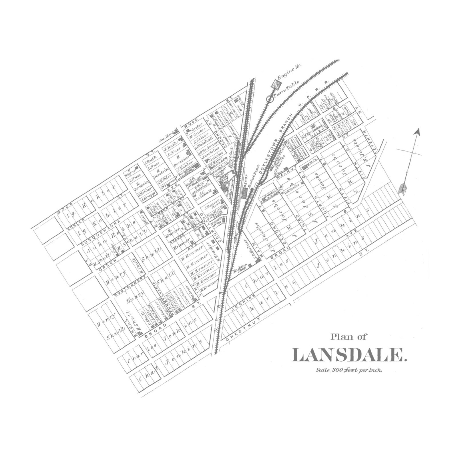 Lansdale, Pennsylvania Vintage Map Your Hometown Montgomery Co