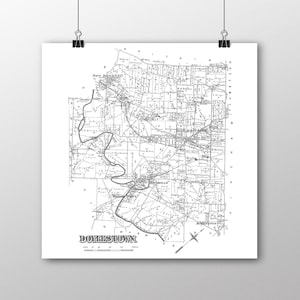 Doylestown, Pennsylvania Vintage Map, Your Hometown in Bucks County Pennsylvania, Neutral Gray, 12x12 Paper Print