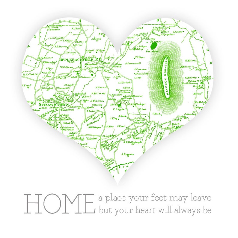 Fine Art Paper Print Custom Gift Haycock Vintage Map Giclee Map Print Your Hometown Bucks County Pennsylvania Pennsylvania
