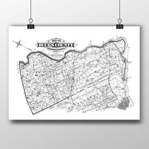 Comté de Bucks, Pennsylvanie | carte vintage | Carte du comté de Bucks | Cadeau personnalisé | Papier d’art Imprimé | Impression de carte de Giclee