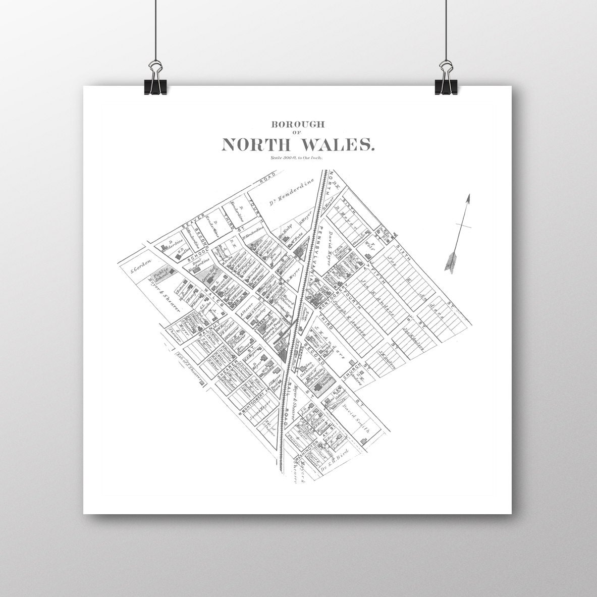Nord-Wales, Pennsylvania | Vintage Karte | Ihre Heimatstadt | Montgomery Co Pennsylvania | Benutzerdefinierte Geschenk | Fine Art Papier drucken | Karte der Giclee Print
