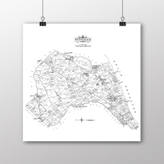 Fine Art Paper Print Custom Gift Haycock Vintage Map Giclee Map Print Your Hometown Bucks County Pennsylvania Pennsylvania
