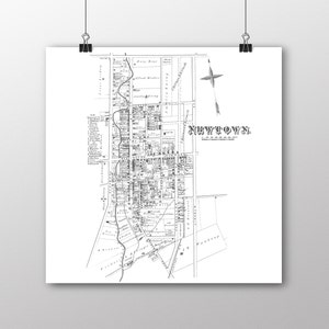 Newtown Boro, Pennsylvania | Vintage kaart | Uw woonplaats | Bucks County, Pennsylvania | Aangepaste Gift | Fine Art papier afdrukken | Kaart van Giclee Print