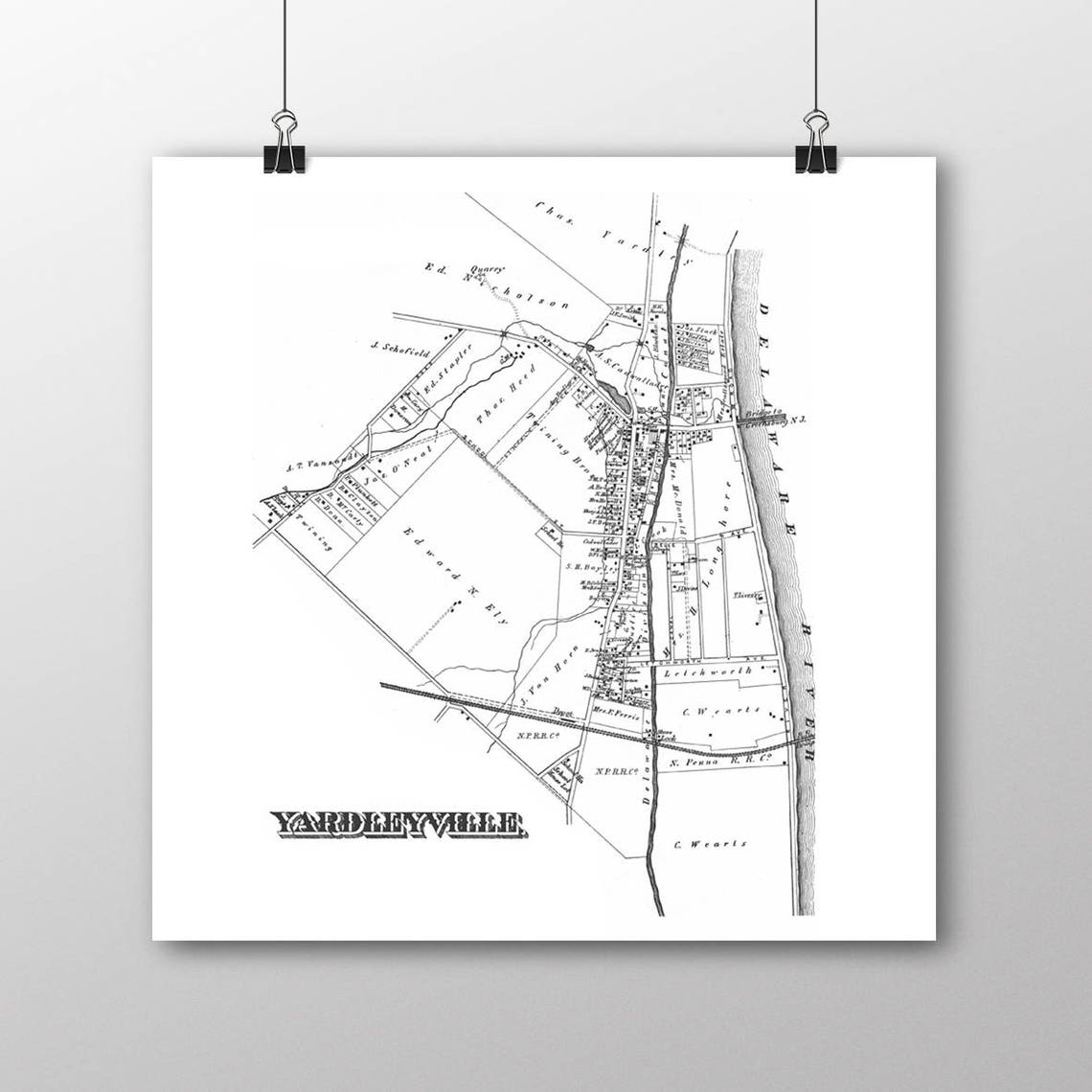 Yardley, PA Vintage Map Your Hometown Bucks County Pennsylvania Custom
