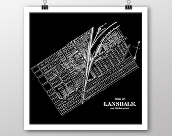 Lansdale, Pennsylvania | Vintage Karte | Ihre Heimatstadt | Montgomery Co Pennsylvania | Benutzerdefinierte Geschenk | Fine Art Papier drucken | Karte der Giclee Print