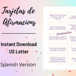Zelfliefde bevestigingskaarten - Dek / Afirmaciones de Amor propio / Digitale download - Afdrukbaar - PDF-bestand