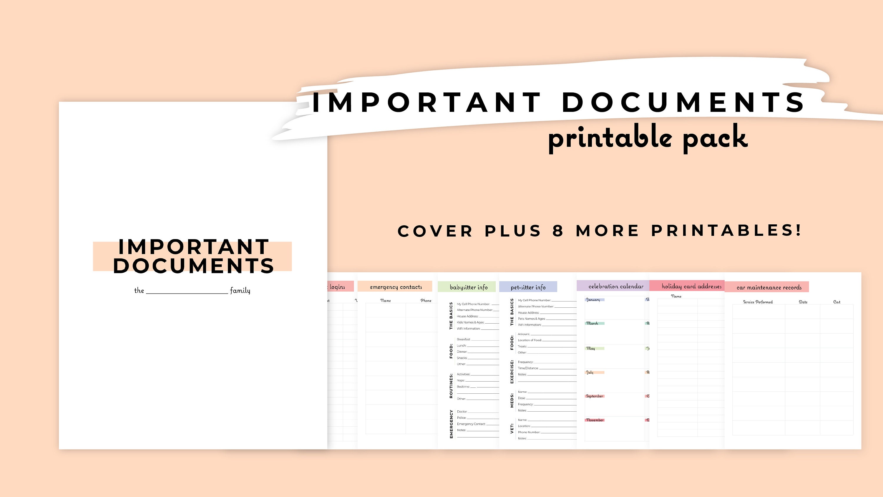 Important Documents Printable Pack colorful // Fun Home | Etsy