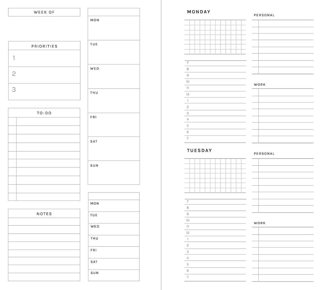 Week on 4 Pages Personal Sized Planner Printable, Personal and ...