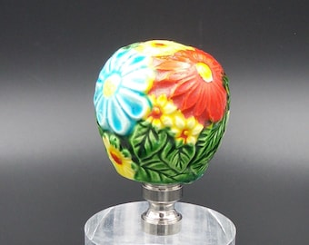 Custom Lamp Finial Featuring a Sphere of Garden Flowers in Primary Colors
