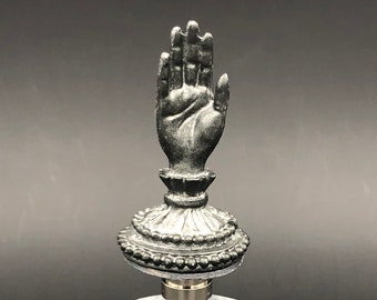 Custom Lamp Finial Featuring a Beautifully Modeled Up Raised Hand in a Dark Pewter Finish.