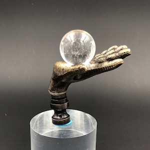 Custom Lamp Finial Featuring an Open Hand  Holding a Sphere of Pure Natural Rock Crystal