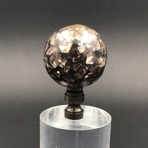 Custom Lamp Finial Featuring a Sphere of Copper Glass Chunks in a Black Matrix
