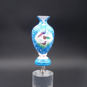 Custom Lamp Finial Featuring a Graceful Urn Shaped Vase in Hand Painted Blue and White Enamel Work