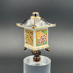 Custom Lamp Finial Featuring a  Black Japanese Pagoda Lantern with Fretwork Panels