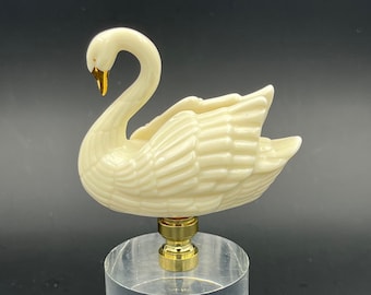 A Custom Lamp Finial Featuring a Cream Lenox Swan with Gold Beak