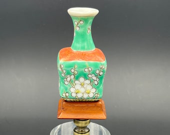 Custom Lamp Finial Featuring a Square Chinese Vase in a wood base