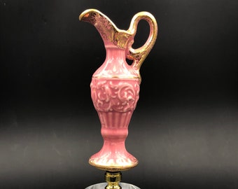 Custom Lamp Final Featuring a TALL Pink and Gold Tall Pitcher