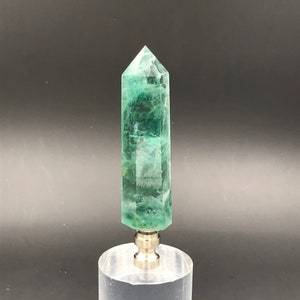 Custom Lamp Finial Featuring a Natural Green Polished Hexagonal Flourite Obelisk