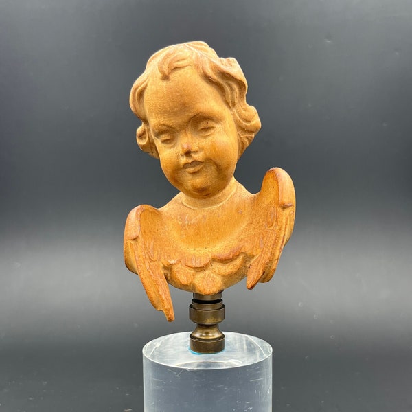 ANTIQUE Custom Lamp Finial Featuring a Hand Carved Oberammergau Angel Head with Wings