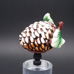 Custom  Christmas Lamp Finial Featuring a Snow Covered Christmas Pinecone