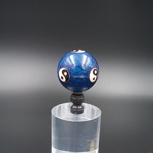 Custom Lamp Finial with a Blue Enameled Sphere with Black/White Yin & Yang Medallions