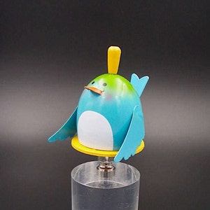 Custom Lamp Finial Featuring a Little Happy Blue Bird with a Yellow Top Notch