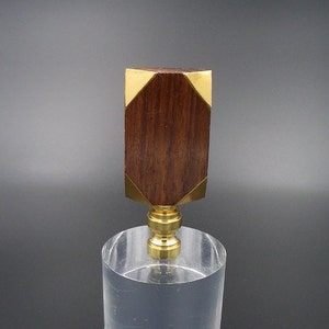 Custom Lamp Finial Featuring a Rectangular Exotic Wood Face with Chamfered Solid Brass Corners