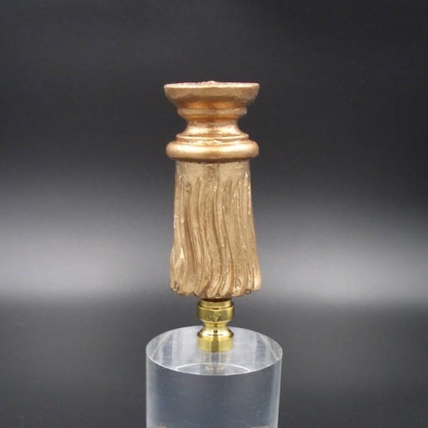 Custom Lamp Finial Featuring a Hand Carved Wood Tassel Painted Copper and Gold