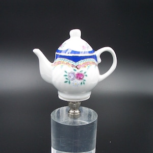 Custom Lamp Finial with a Hand Decorated Miniature Porcelain Teapot with Gold Accents