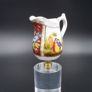 Custom Lamp Finial with a  Hand Painted Antique Child&#39;s 1880&#39;s French Pitcher