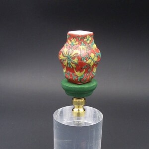 Custom Lamp Finial Featuring a Miniature Undulating Square Chinese Vase with Green Plinth
