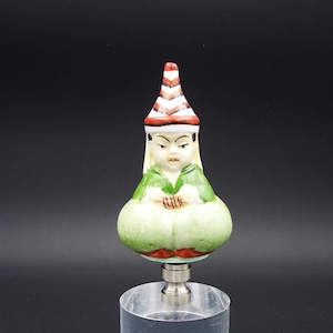 Custom Lamp Finial Featuring a Seated Asian Figure with a Striped Conical Hat