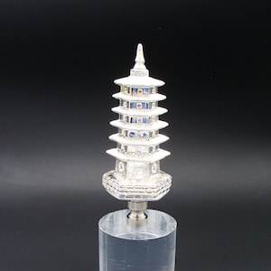 Custom Lamp Finial Featuring a Highly Detailed Silver Plated Chinese Pogoda