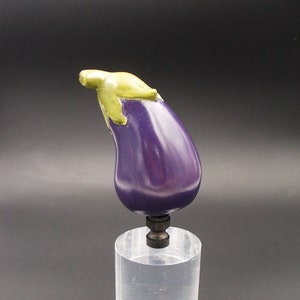 Custom Lamp Finial Featuring a Purple Eggplant with Green Foliage