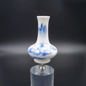 Custom Lamp Finial Featuring a Miniature Chinese Blanc de Chine Vase with Blue Decorations