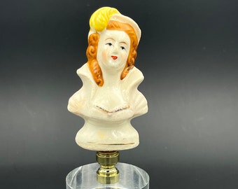 Custom Lamp Finial Featuring a Bust of a Victorian Lady with aFeathered Hat