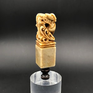 Custom Lamp Finial Featuring a Hand Carved Stone Dragon Chop