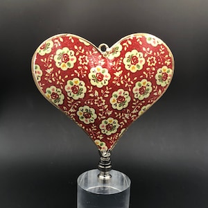 Custom Lamp Finial Featuring A large Red Calico Valentines Day Puff Heart