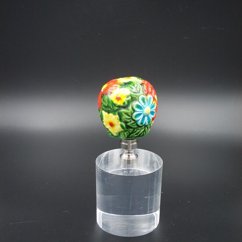 Custom Lamp Finial Featuring a Sphere of Garden Flowers in Primary Colors image 2