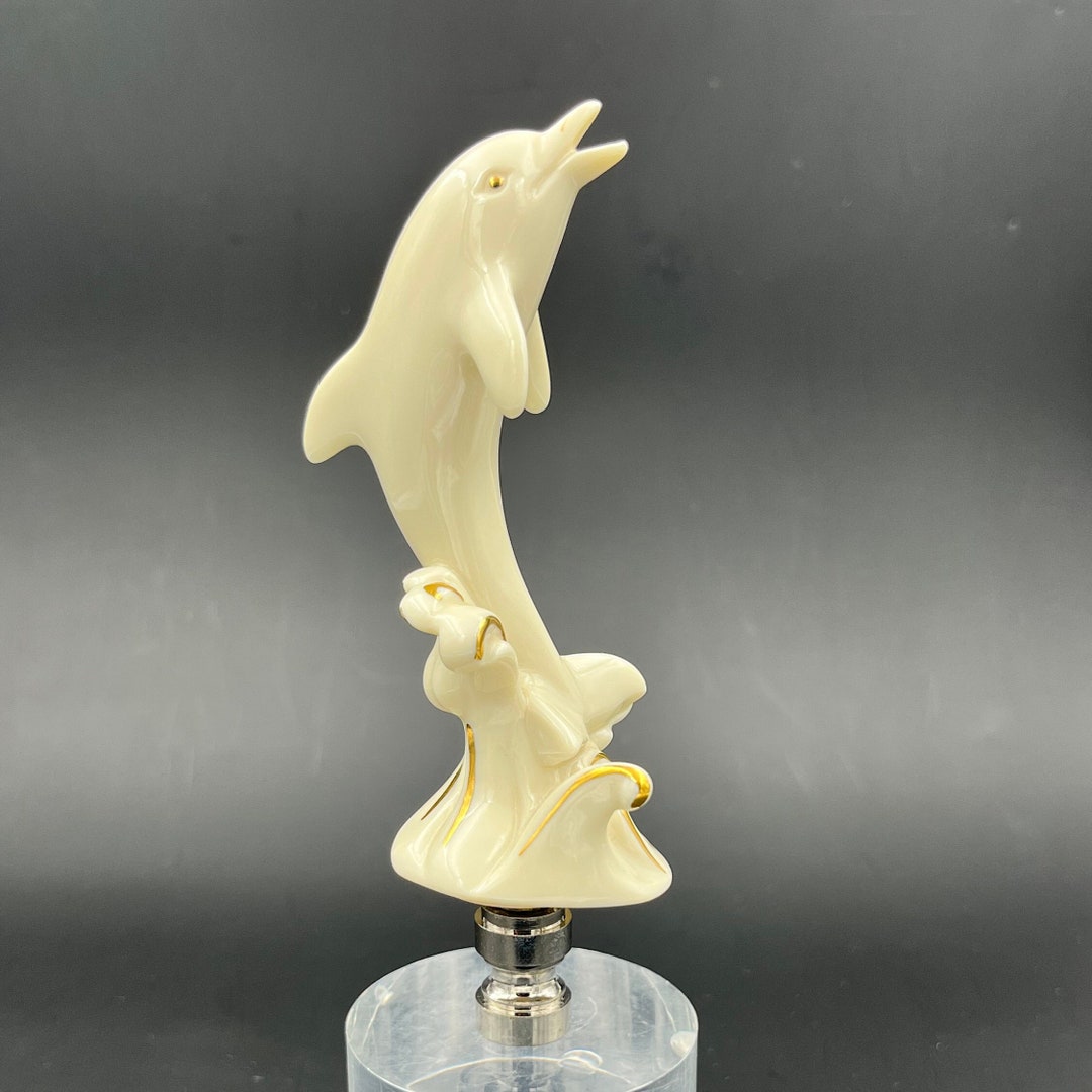 Custom Lamp Finial Featuring a LENOX Dolphin With Gold Metallic Accents