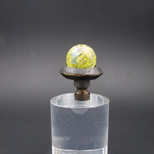 CustomLamp Final Featuring a solid Antique Brass ring Set with an Iridescent Glass Orb with Yellow Texture