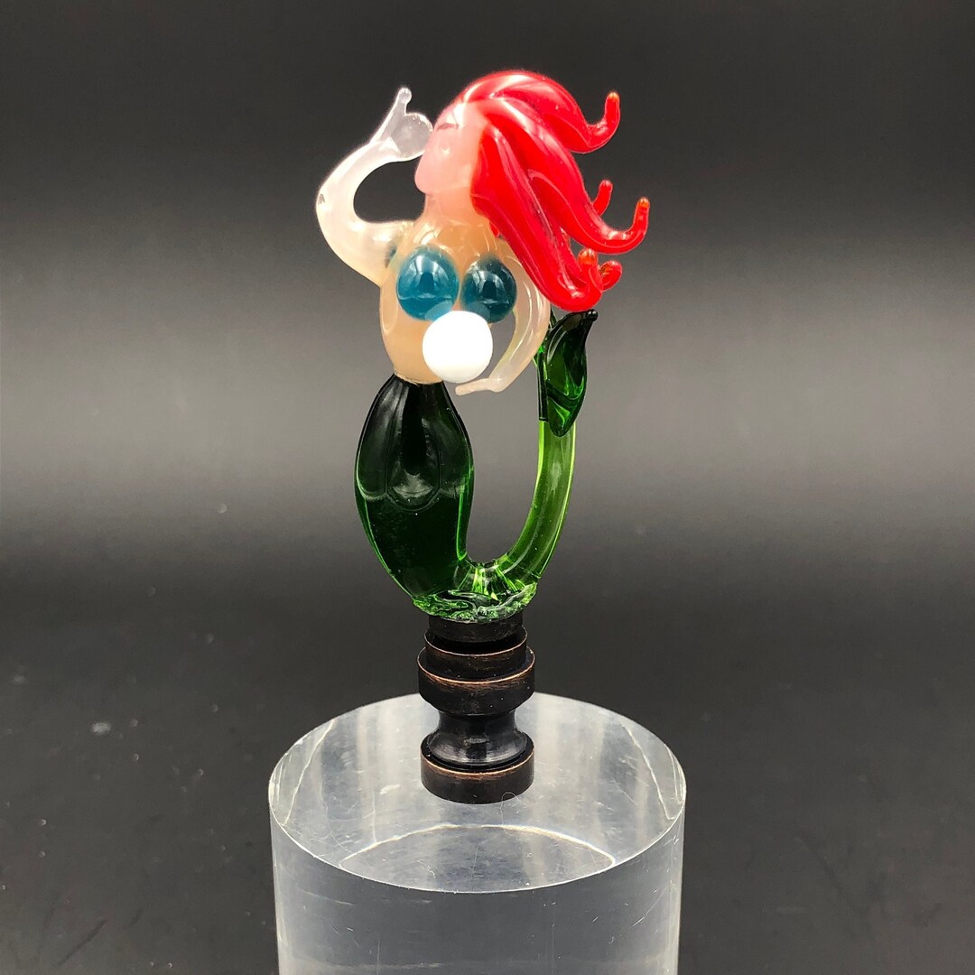 Custom Lamp Finial Featuring a Hand Made Glass Mermaid Holding a Pearl Etsy