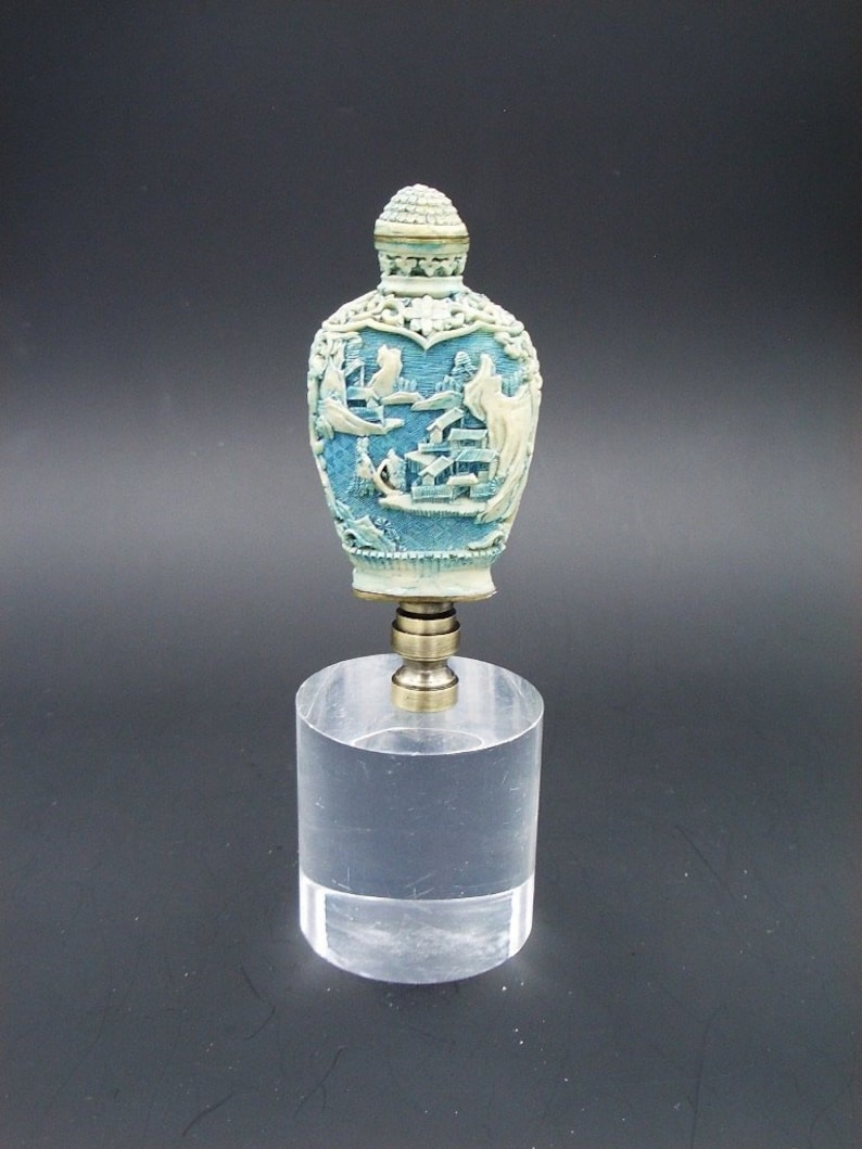 Custom Lamp Final Featuring a Reproduction of a Chinese Snuff Bottle with a Deep Relief Design