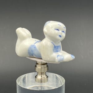 Custom Lamp Finial Featuring A Small Oriental Boy in White Porcelain with Blue Details