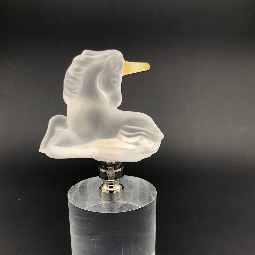 Custom Lamp Finial Featuring a Recumbent Frosted Glass Unicorn Etsy