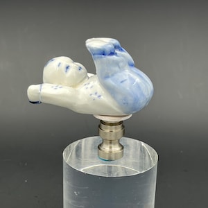 Custom Lamp Finial Featuring A Small Chinese Boy in White  Porcelain with Blue Accents