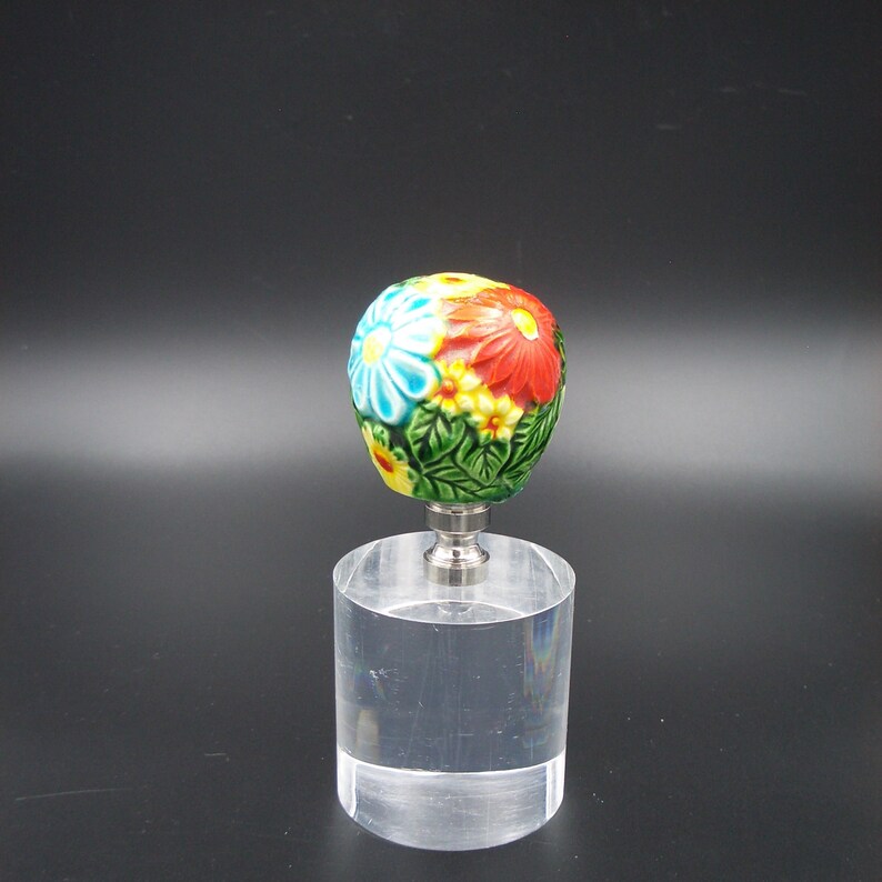 Custom Lamp Finial Featuring a Sphere of Garden Flowers in Primary Colors image 1