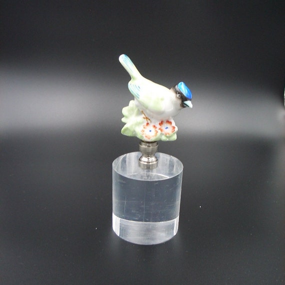 Custom Lamp Finial With an Antique Porcelain Hand Painted Bird