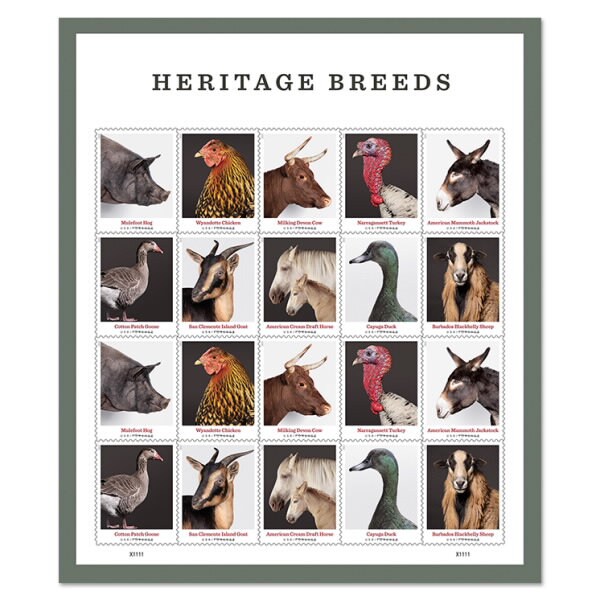 USPS NEW Heritage Breeds Stamps.  Sheet of 20 (10 Different images is…